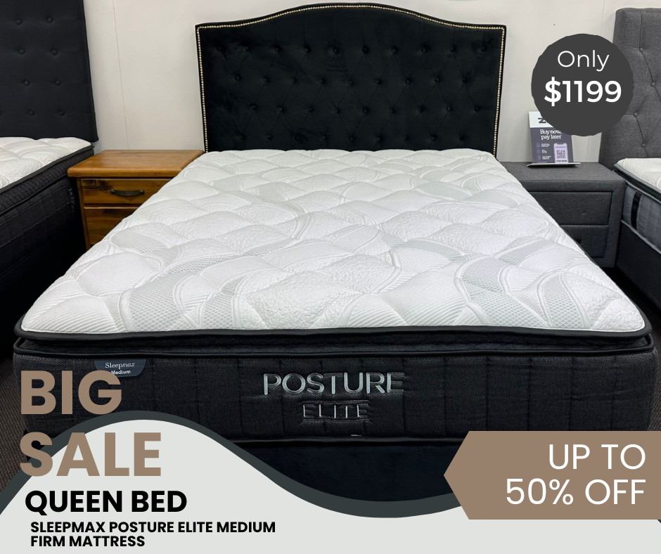Queen Bed in Black Velvet With Posture Elite Medium Firm Mattress