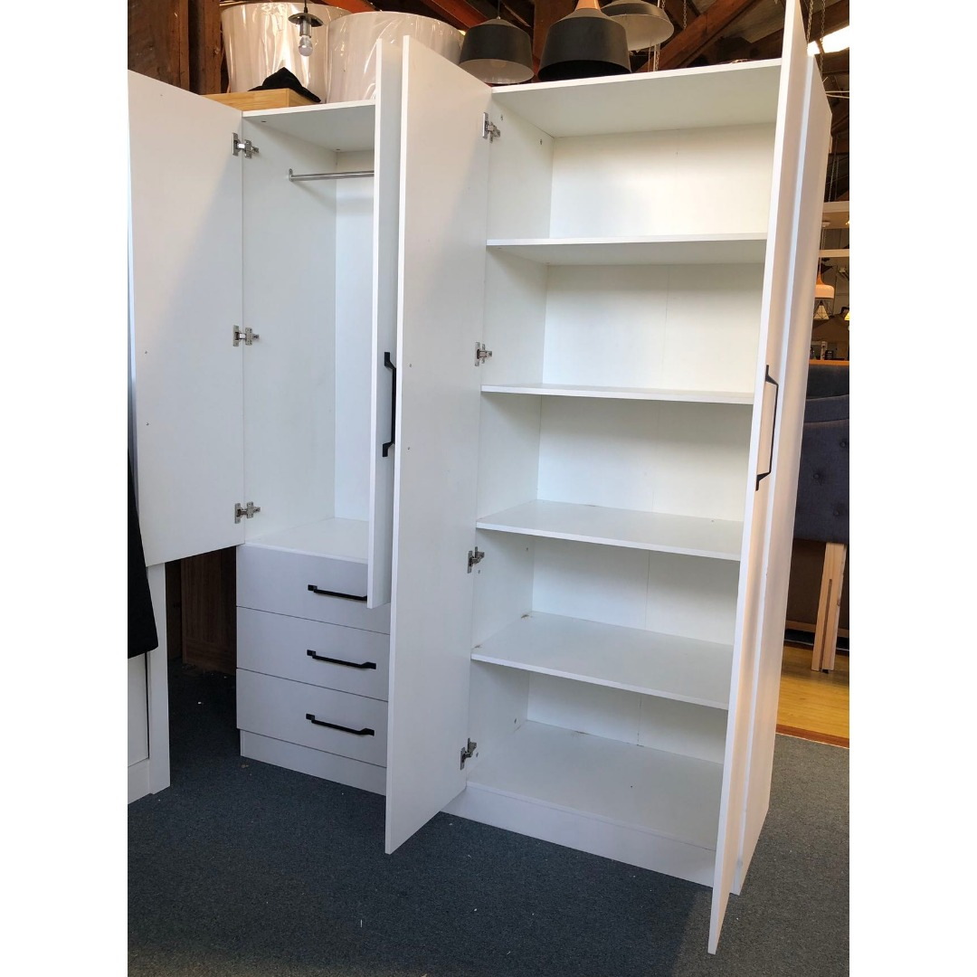 Tyler 4 Door Wardrobe With 3 Drawers in Glossy White