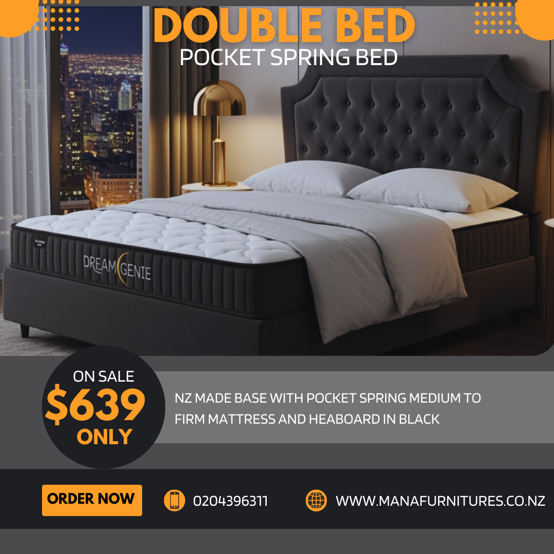 Bella Double NZ Made Base With Pocket Spring Mattress & Headboard