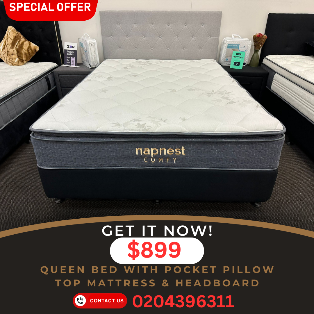Queen Base Nz Made With Pocket Pillow Top Mattress & Headboard