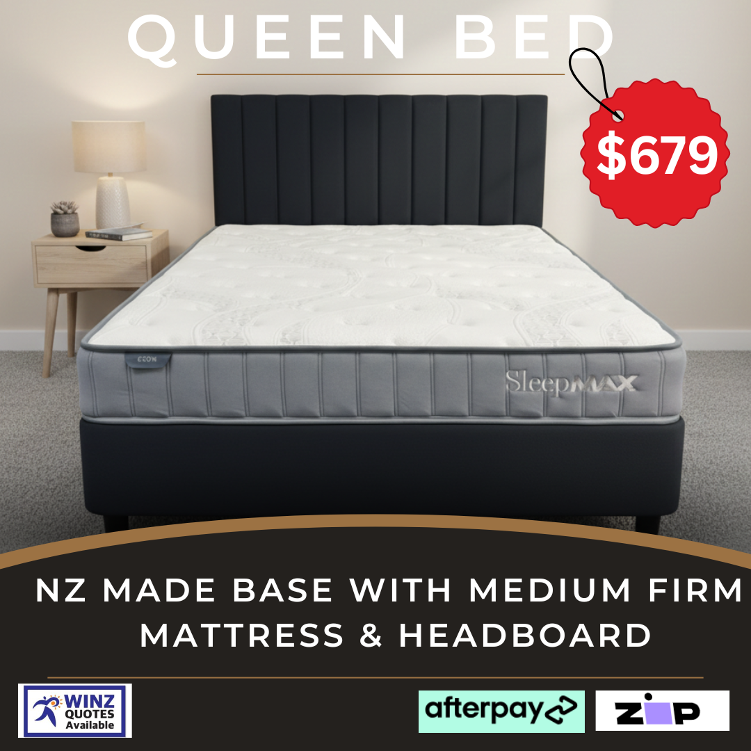 Queen Bed With Econ Mattress & Vertical Headboard In Black