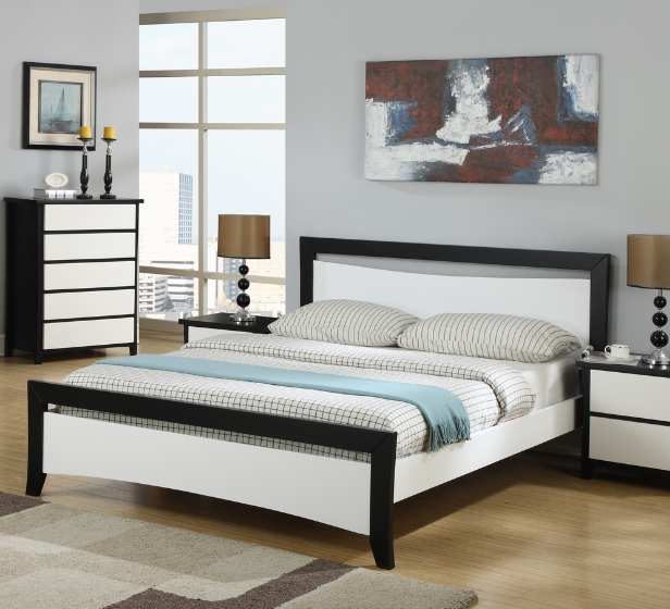 Patrick Wooden Bed in White/Black