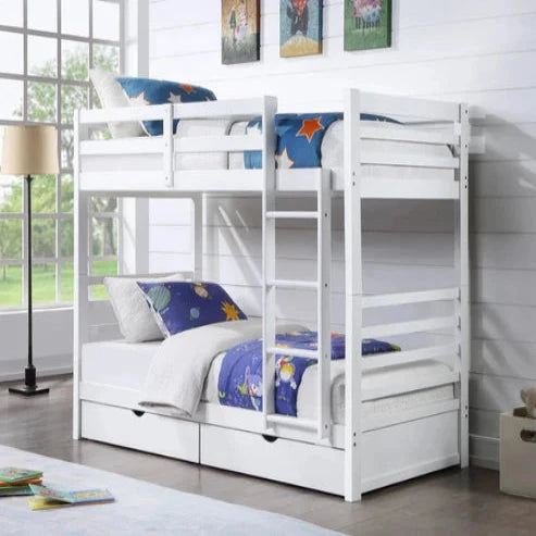 Bunk Bed White With 2 Bottom Drawers