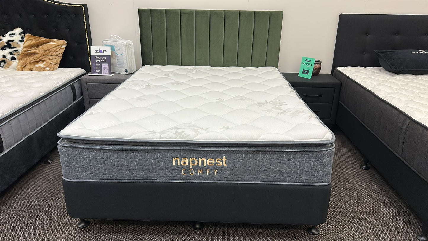 Oliven Queen Bed With Pocket Spring Pillow Top Mattress & Headboard