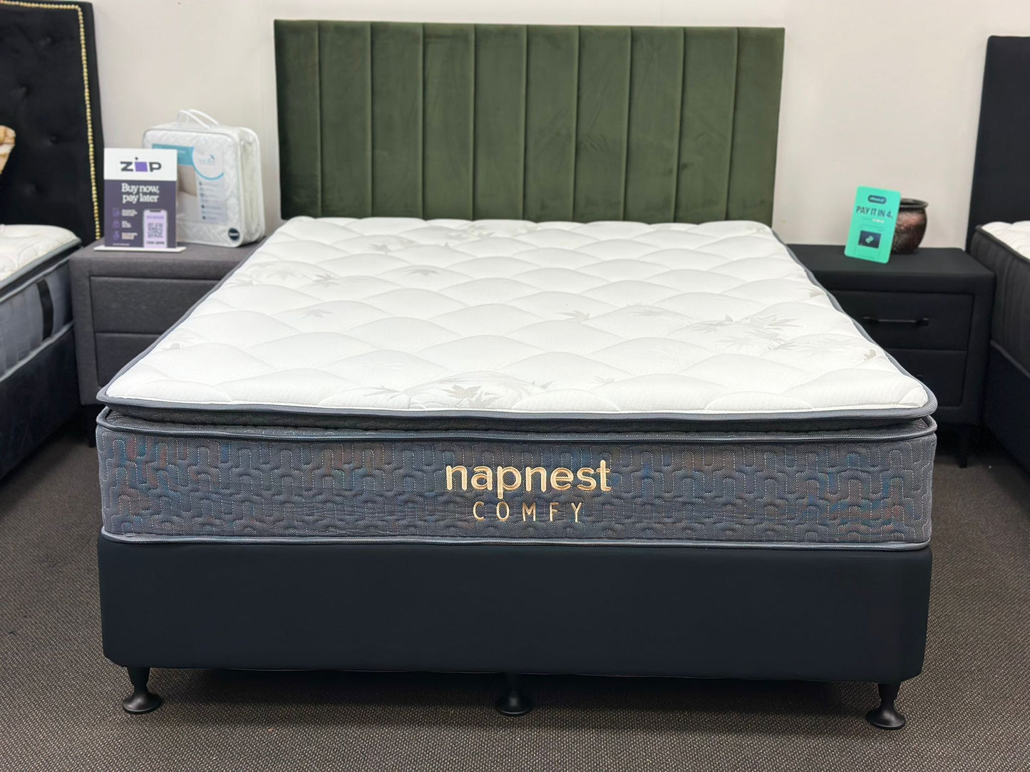 Oliven Queen Bed With Pocket Spring Pillow Top Mattress & Headboard