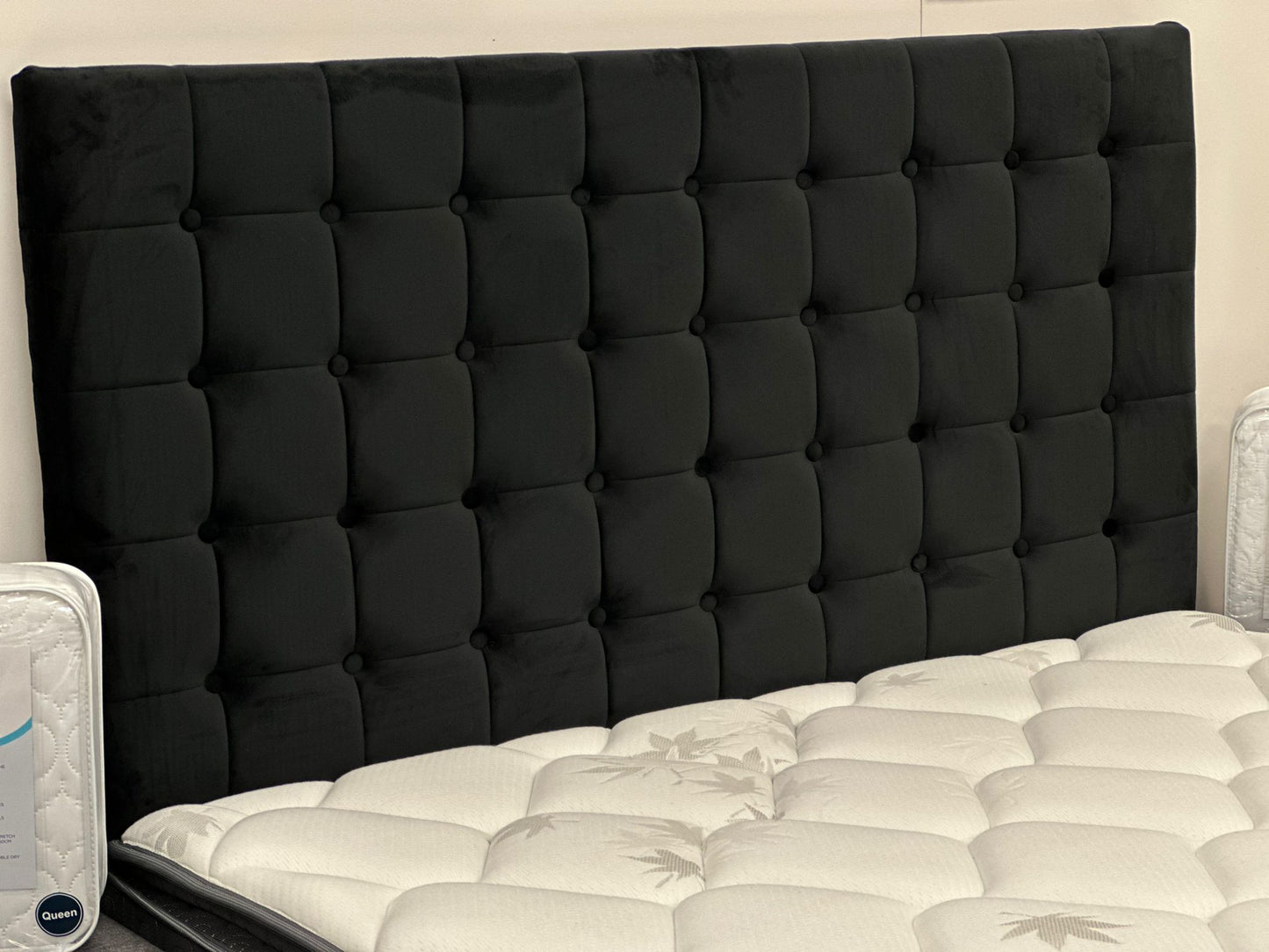 Queen Bed With Pocket Spring Pillow Top Mattress & Headboard In Black