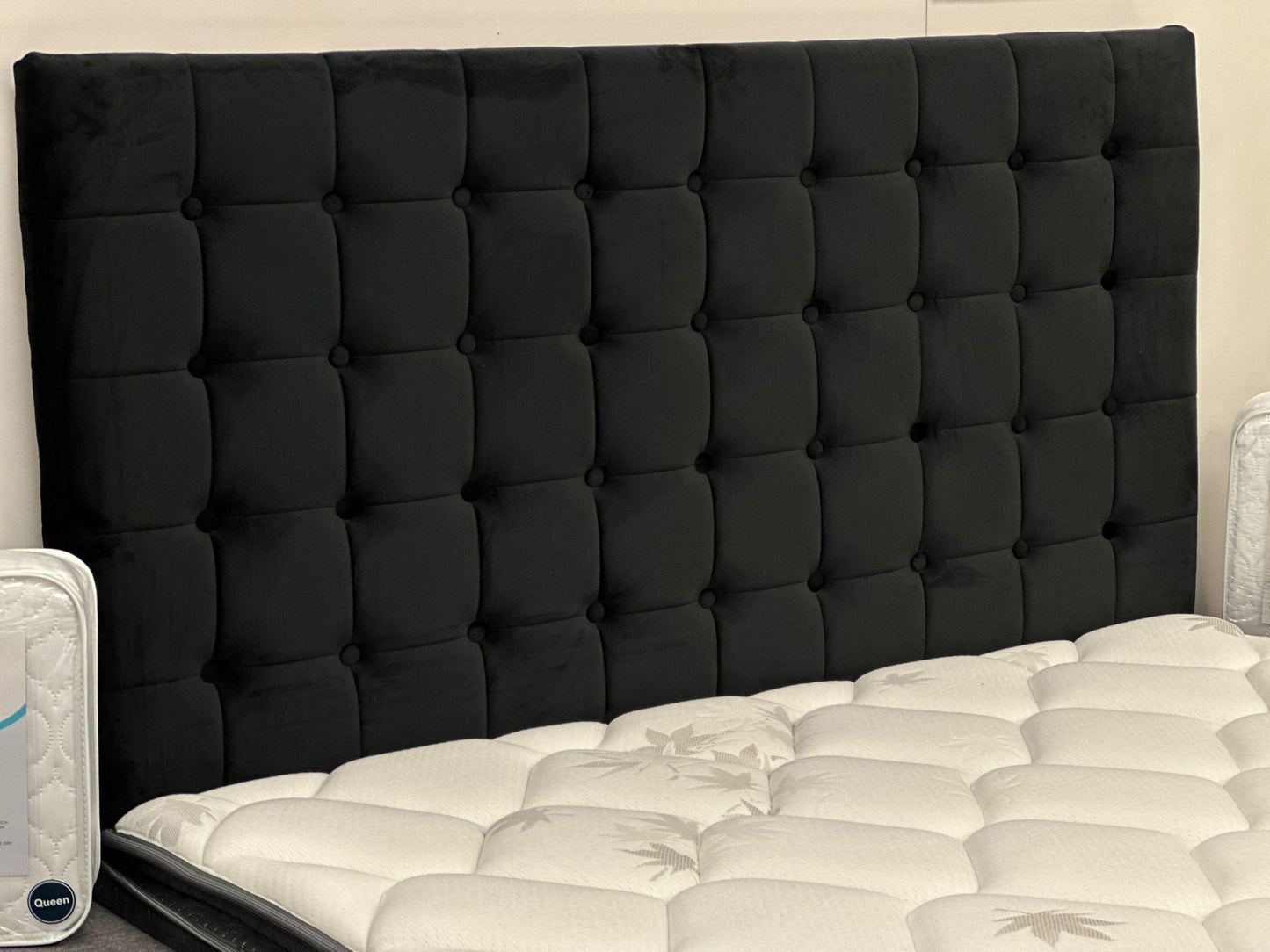 Queen Bed With Pocket Spring Pillow Top Mattress & Headboard In Black