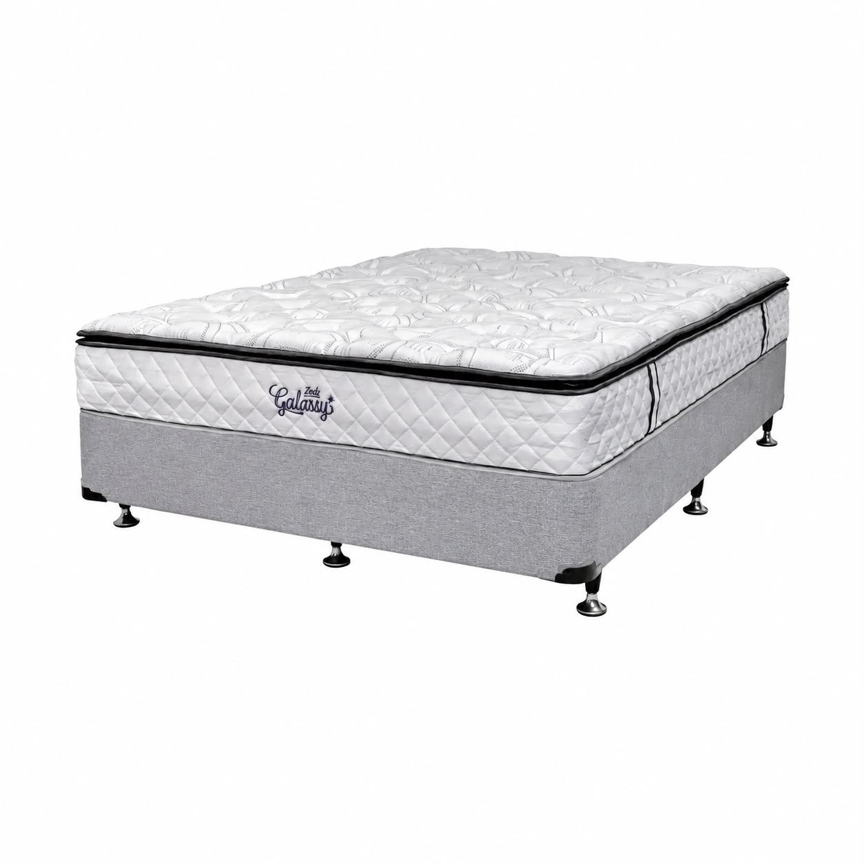 Queen Base With Pocket Spring Pillow Top Mattress & Headboard in Grey