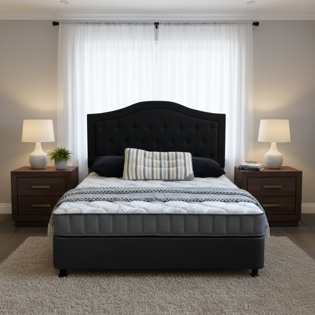 Queen Bed With DG Pocket Spring Mattress & Headboard In Black