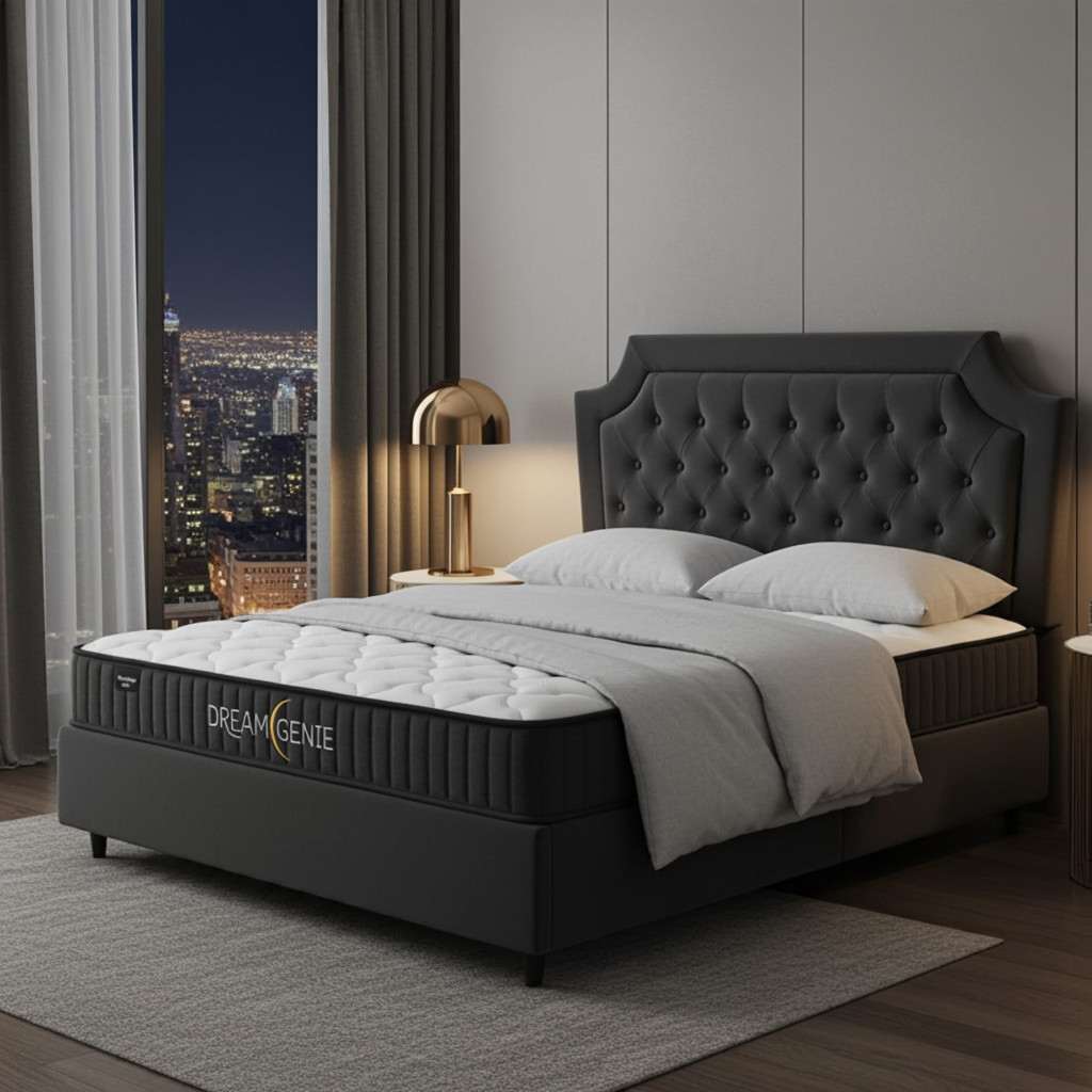 Queen Bed With Pocket Spring Mattress & Headboard In Black