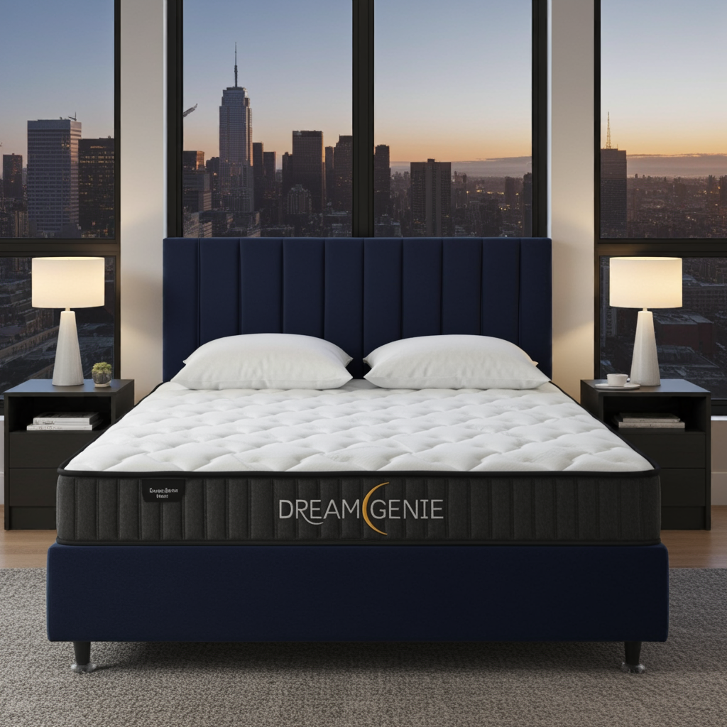 Queen Bed With Pocket Spring Mattress & Vertical Headboard In Black