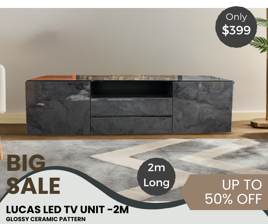 LUCAS 2M DARK GREY TV UNIT IN GLOSS