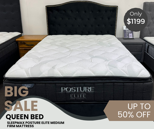 QUEEN BED WITH POSTURE ELITE MEDIUM FIRM MATTRESS