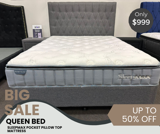 QUEEN BED WITH POCKET PILLOW TOP MATTRESS