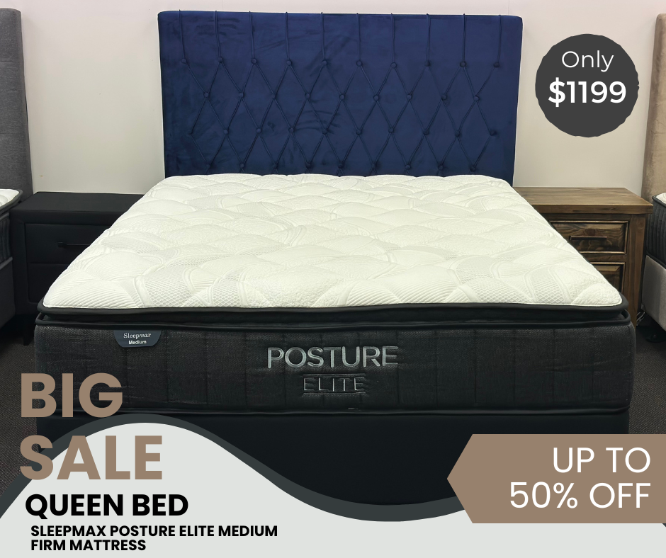 QUEEN BED WITH POSTURE ELITE MEDIUM FIRM MATTRESS