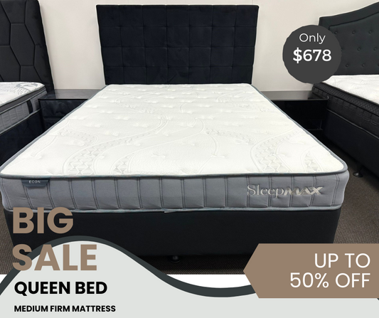 QUEEN BED WITH SLEEPMAX MEDIUM FIRM MATTRES