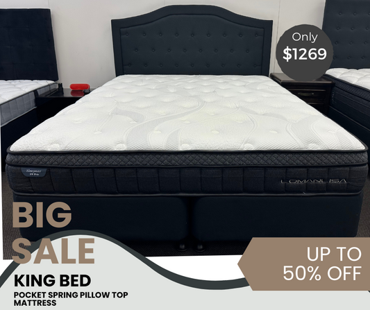 KING BED WITH POCKET PILLOW TOP PRO MATTRESS