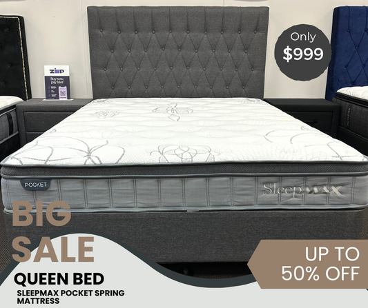 QUEEN BED WITH POCKET SPRING MATTRESS