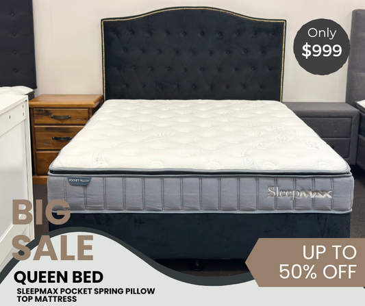 QUEEN BED POCKET SPRING PILLOW TOP MATTRESS