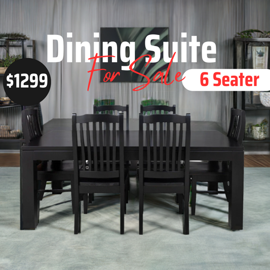Solidwood Pine Dining Set 7Pcs in Black Color