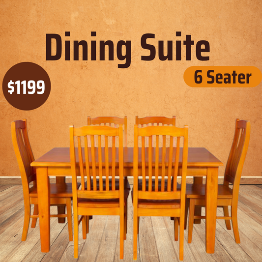 Solidwood Pine Dining Set 7Pcs in Honey Color