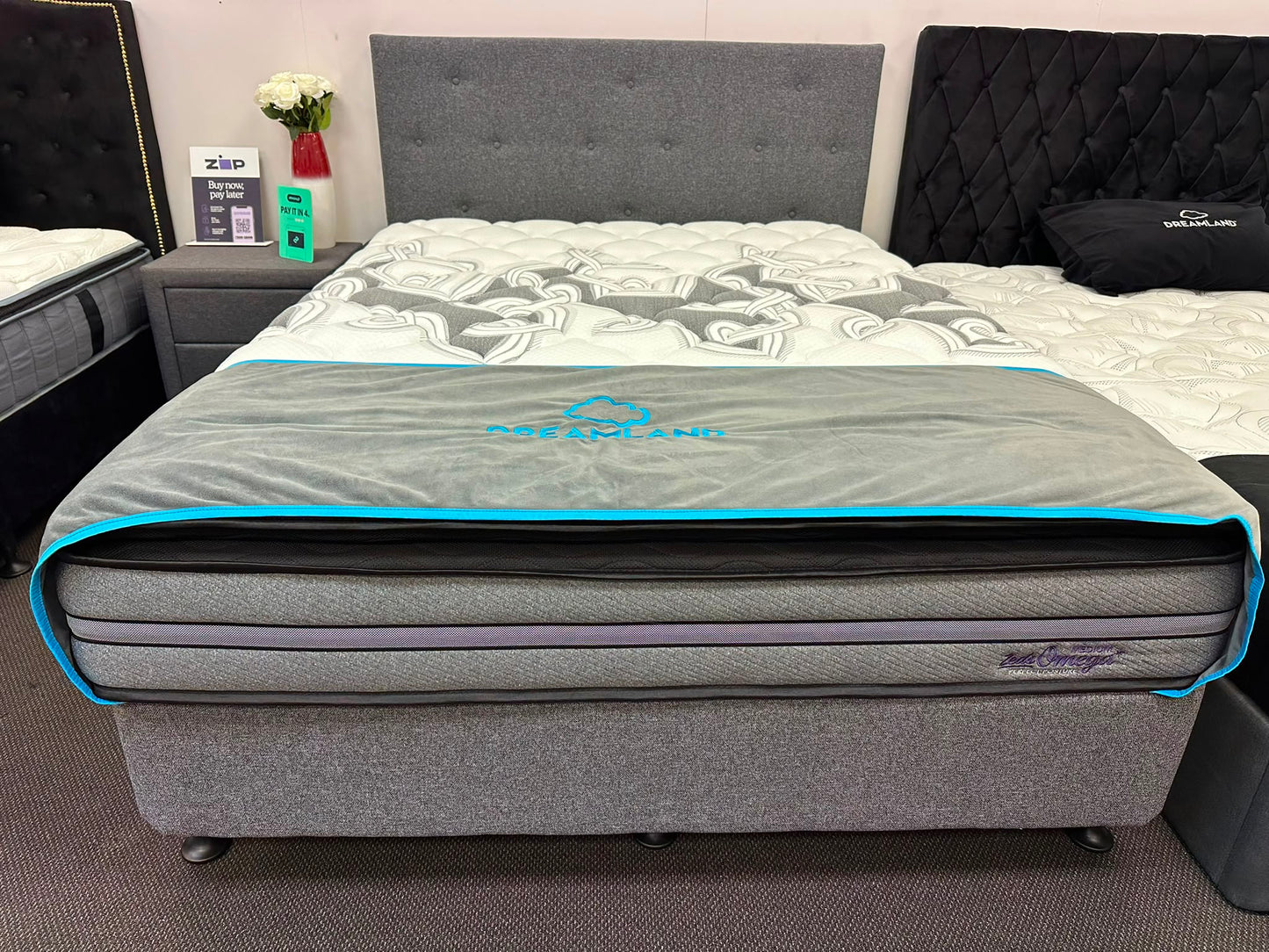 Queen Base With Headboard & Omega Pocket Pillow Top Mattress