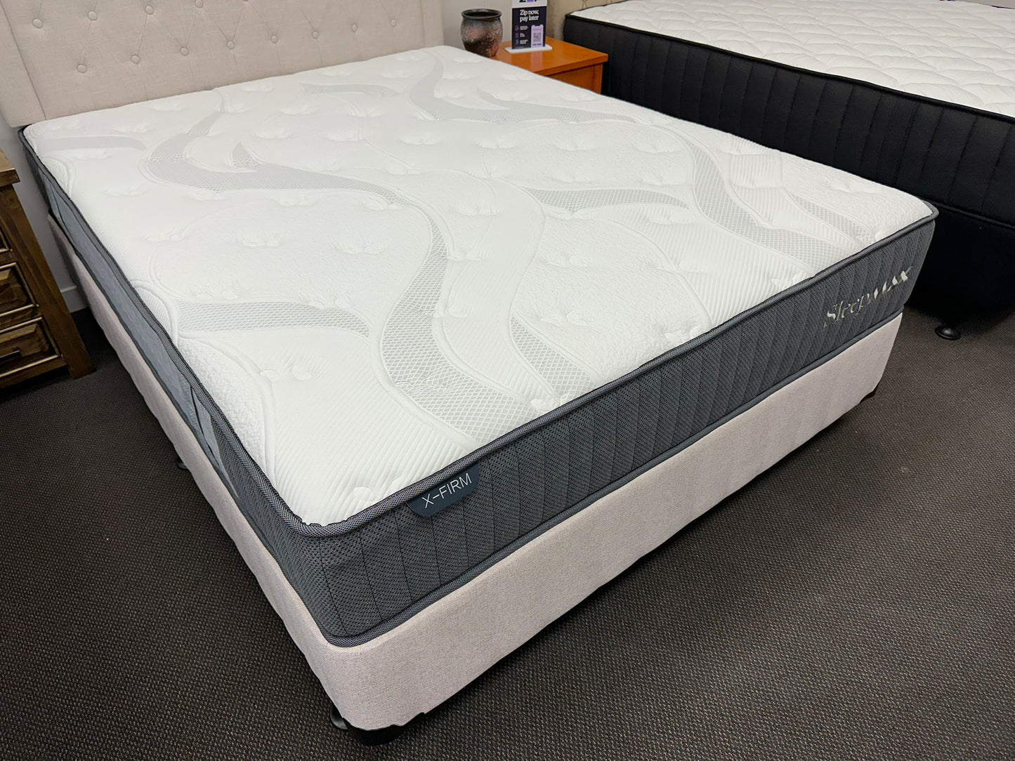 QUEEN BED IN BEIGE COLOR WITH X-FIRM MATTRESS