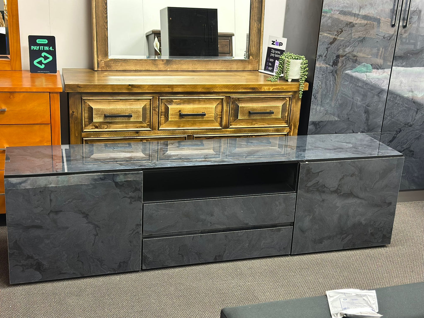 LUCAS 2M DARK GREY TV UNIT IN GLOSS