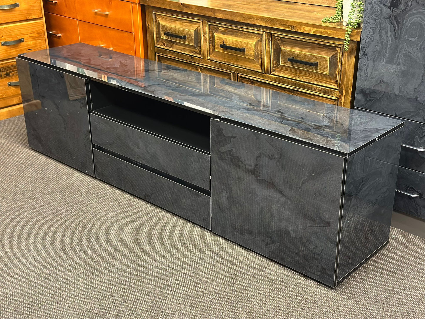 LUCAS 2M DARK GREY TV UNIT IN GLOSS