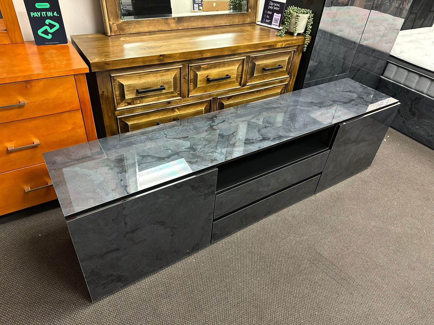 LUCAS 2M DARK GREY TV UNIT IN GLOSS