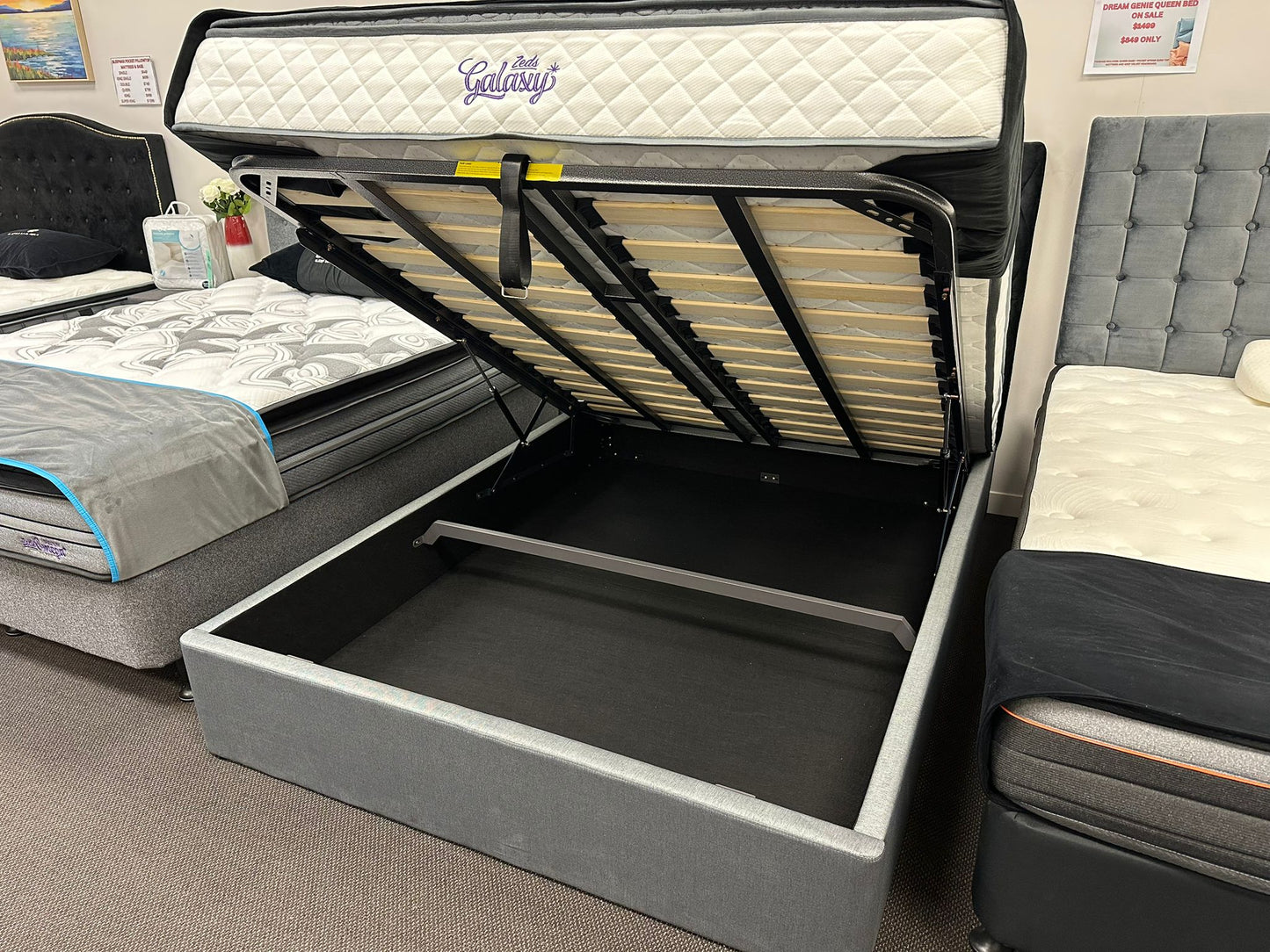 Newtown Gas Lift Storage Bed With Pocket Pillow Top Mattress.