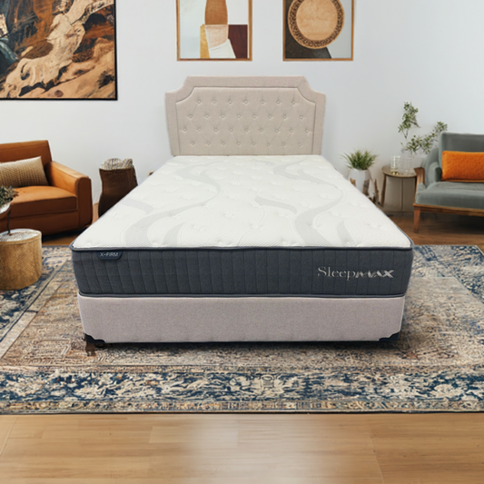 QUEEN BED IN BEIGE COLOR WITH X-FIRM MATTRESS