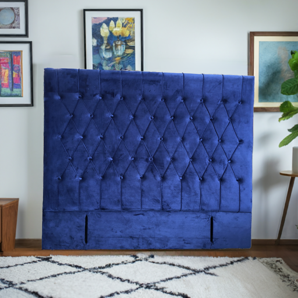 OLIVE BLUE VELVET HEADBOARD