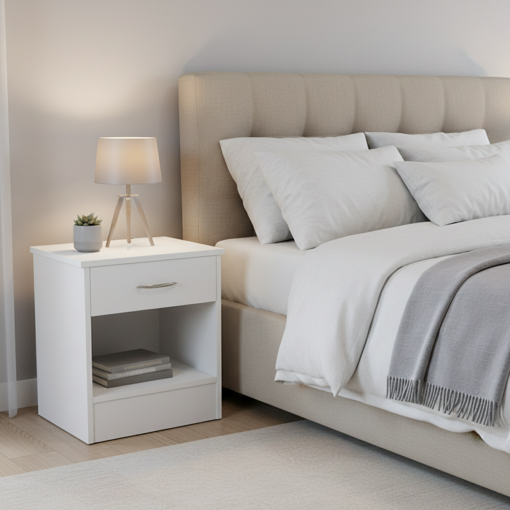 Bedside Table In White On Clearance (Online Only)