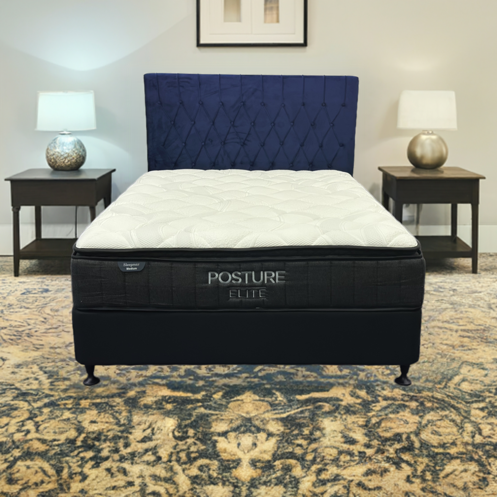 QUEEN BED WITH POSTURE ELITE MEDIUM MATTRESS