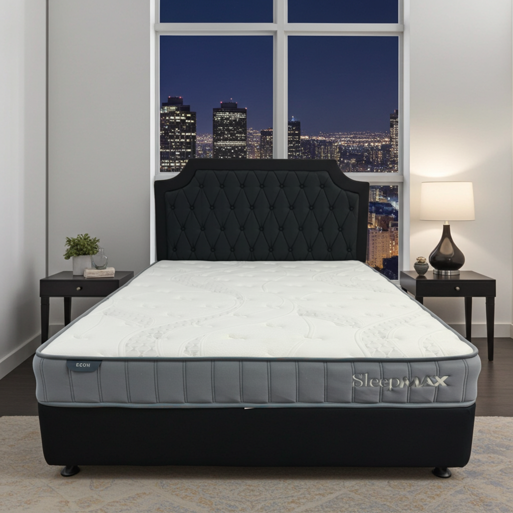 Queen Bed With Econ Mattress & Headboard In Black