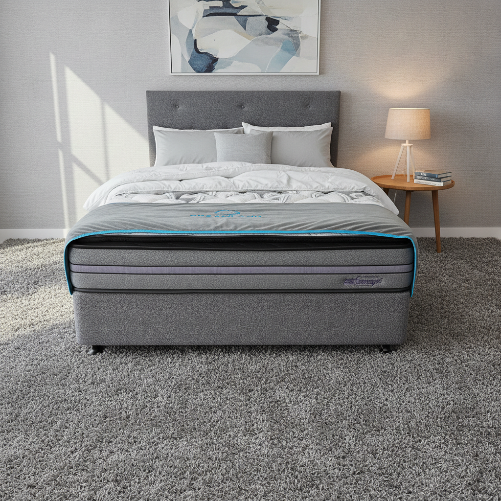 Queen Base With Headboard & Omega Pocket Pillow Top Mattress