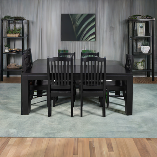 Solidwood Pine Dining Set 7Pcs in Black Color